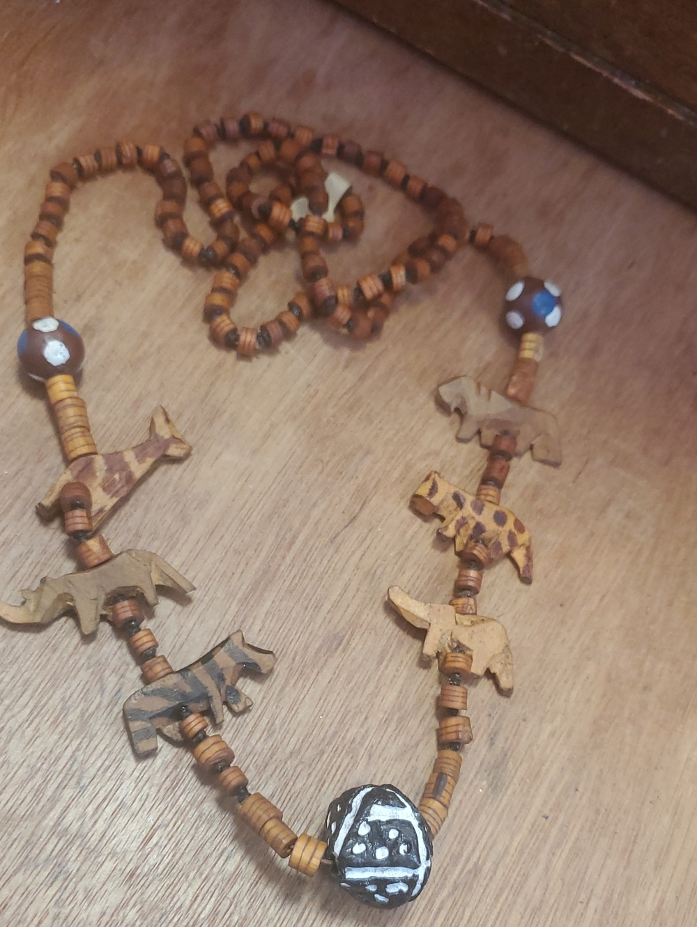 Handmade Wooden Animal Bead Necklace — Brown & Tan D1